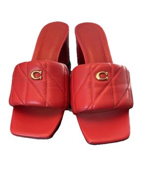 Coach Holly Block Sport Heel Women's  Red Slide Sandals Comfort